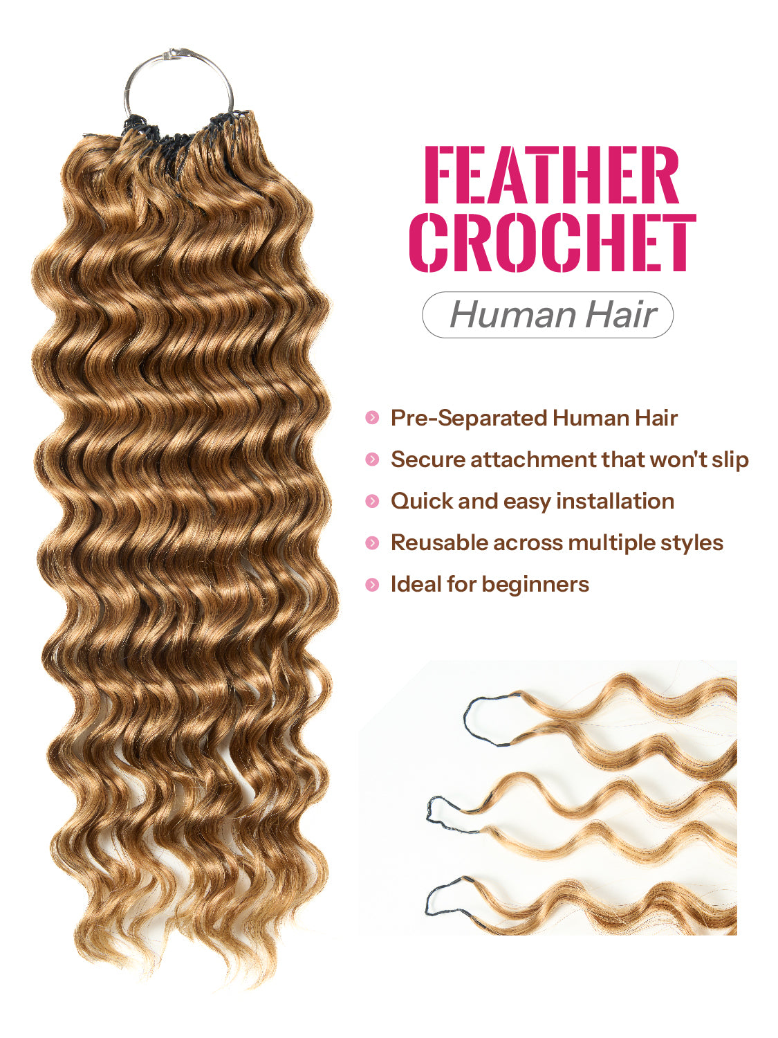 Newmiss Deep Wave Crochet Hair Curly Braiding Hair Machine Made Feather Human Hair Extension For Black Women