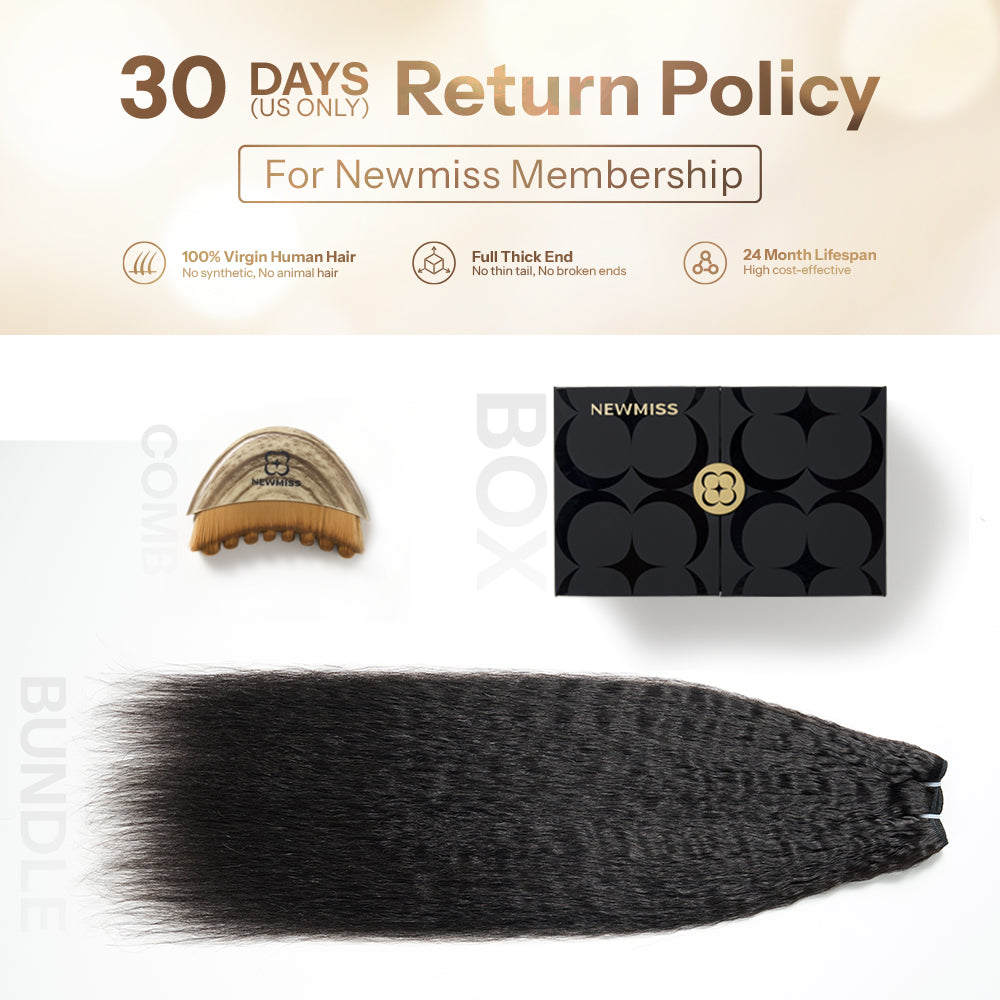 NEWMISS Kinky Straight Remy Human Hair Bundles – 3-Bundle Set