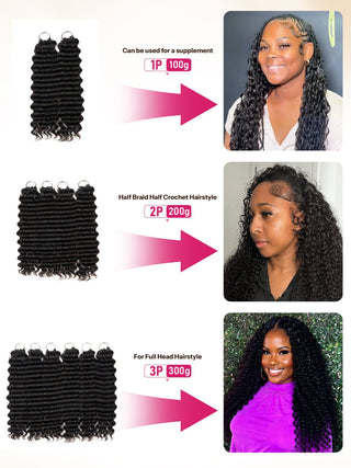 Newmiss 14" Deep Wave Crochet Human Hair - Machine Made Curly Braiding Hair for Black Women