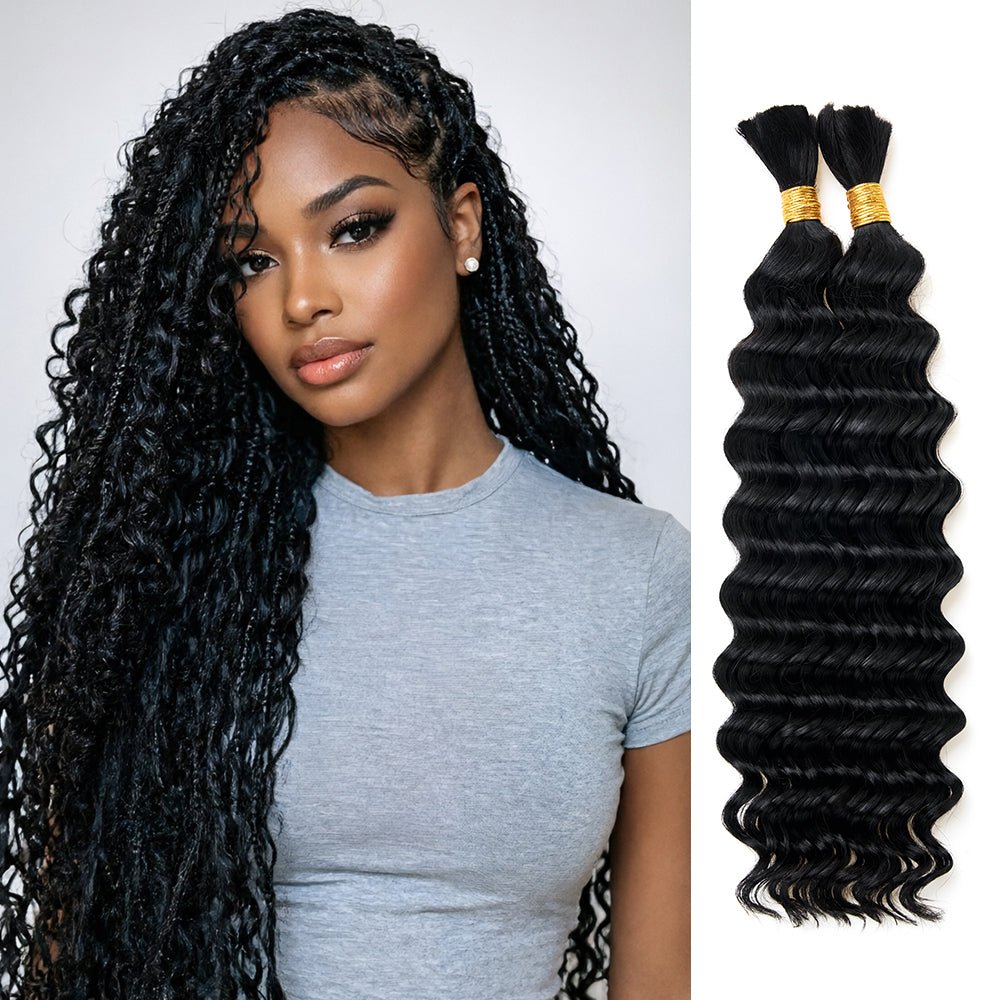 Newmiss Deep Wave Bulk Human Hair For Braiding Natural Black 