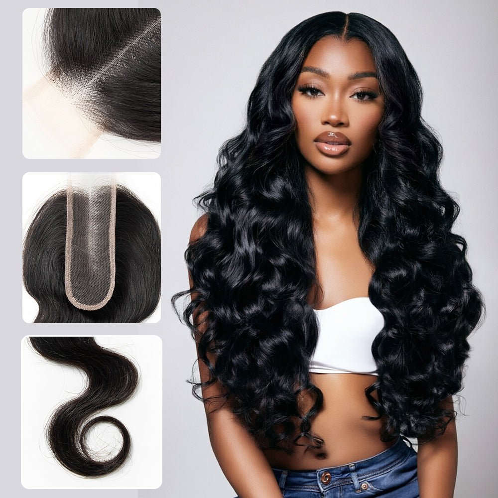 NEWMISS Human Hair Kim K Middle Part Closure Pre-plucked with Natural Hairline - newmiss hair