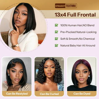 Newmiss Natural Black 180% Density Short Bob Wigs for Black Women