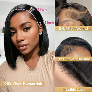 Newmiss Natural Black 180% Density Short Bob Wigs for Black Women