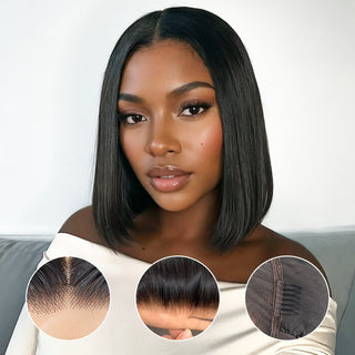 Newmiss Natural Black 180% Density Short Bob Wigs for Black Women