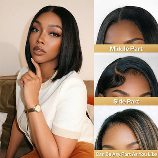 Newmiss Natural Black 180% Density Short Bob Wigs for Black Women