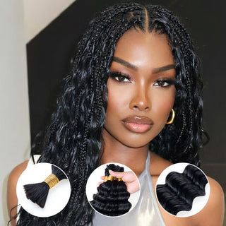 Newmiss Deep Wave Bulk Human Hair For Braiding Natural Black