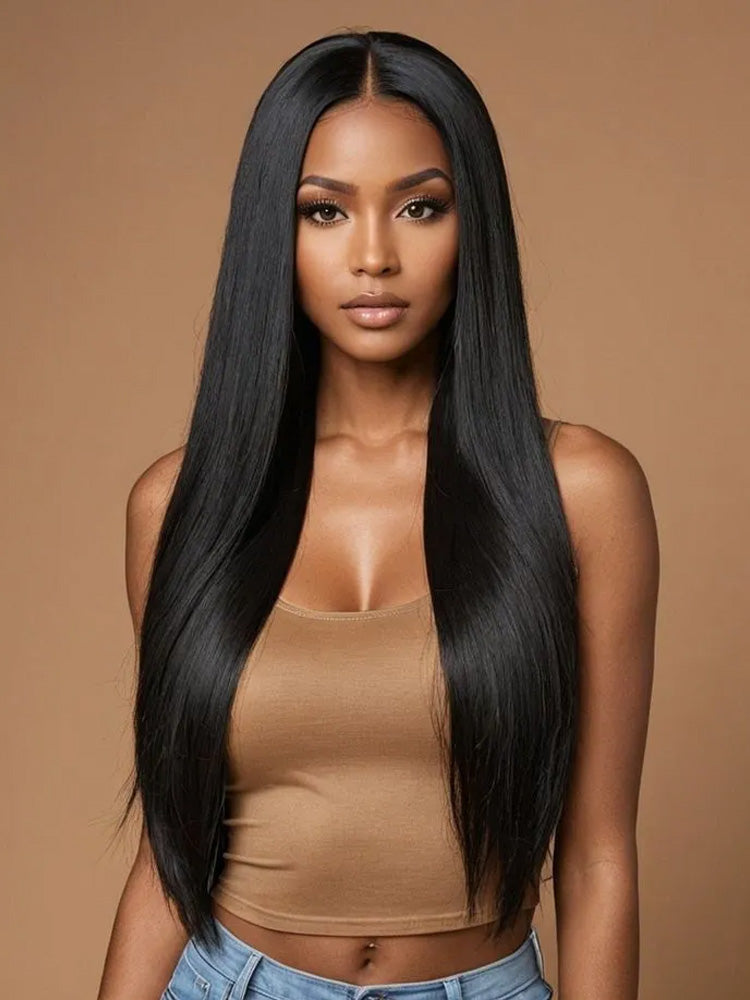 Lace Closure Wig Silky Straight Middle Part Pre-Pluck
